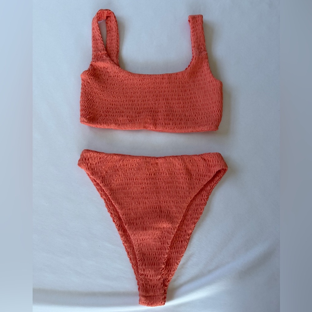 New Naked Wardrobe Textured Orange Bikini Set
